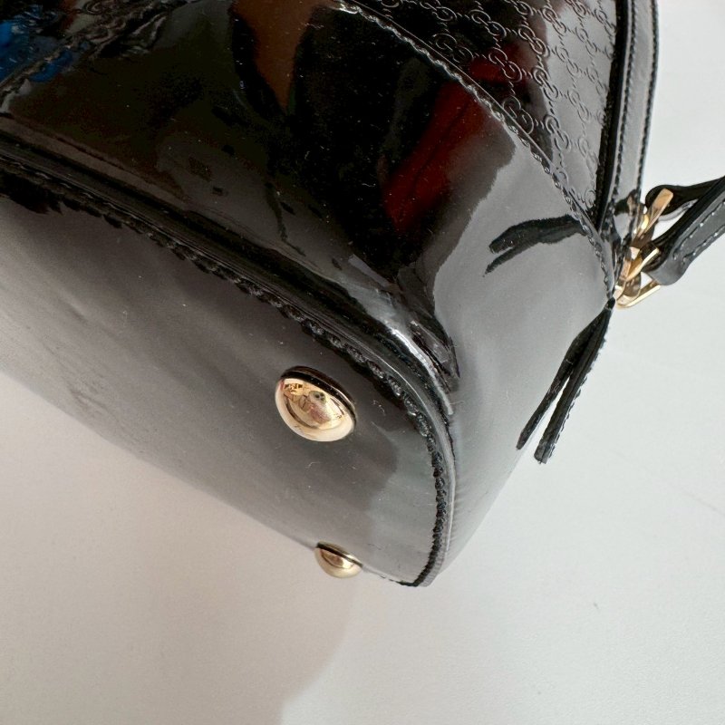 🎉全黑質感低調 GUCCI 黑色漆皮ALMA手提肩背斜背包-4