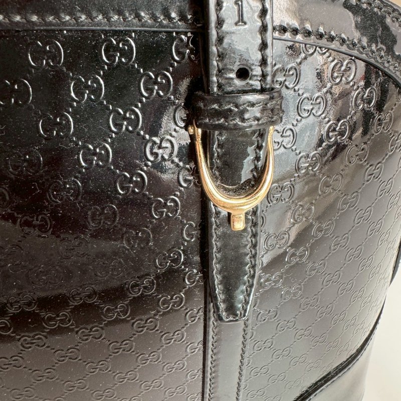 🎉全黑質感低調 GUCCI 黑色漆皮ALMA手提肩背斜背包-18
