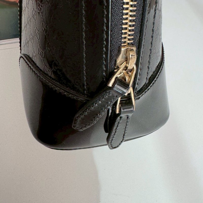 🎉全黑質感低調 GUCCI 黑色漆皮ALMA手提肩背斜背包-24