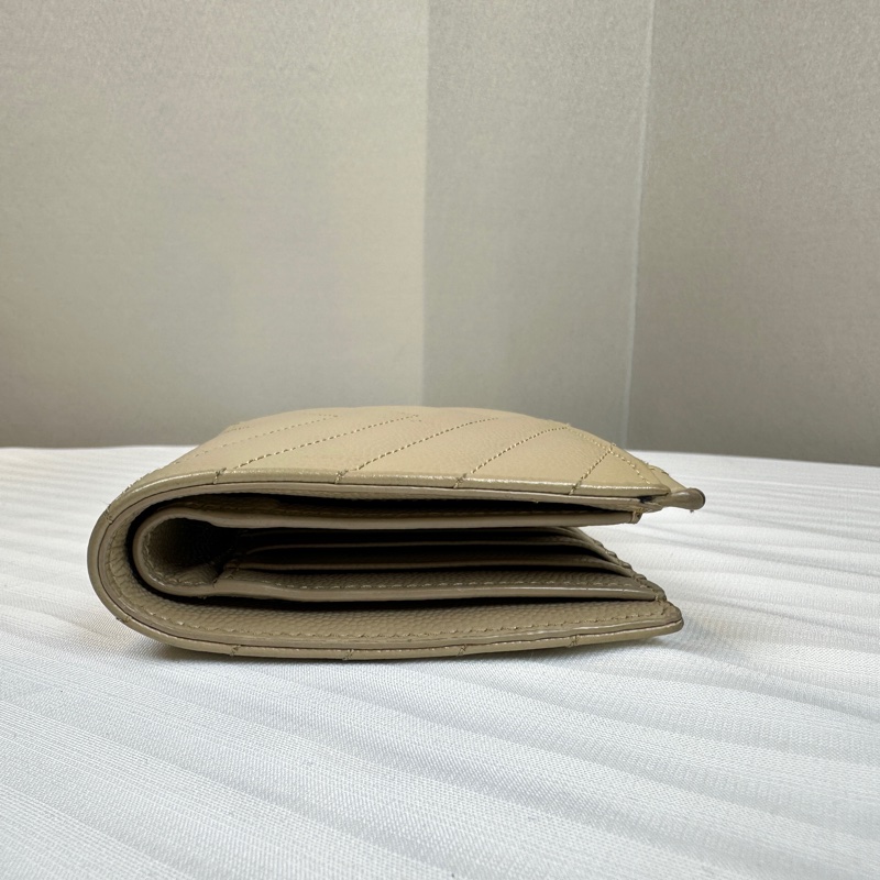 聖羅蘭/Saint laurent 米色牛皮金扣二折多卡位錢包皮夾13x9.5x2cm-2