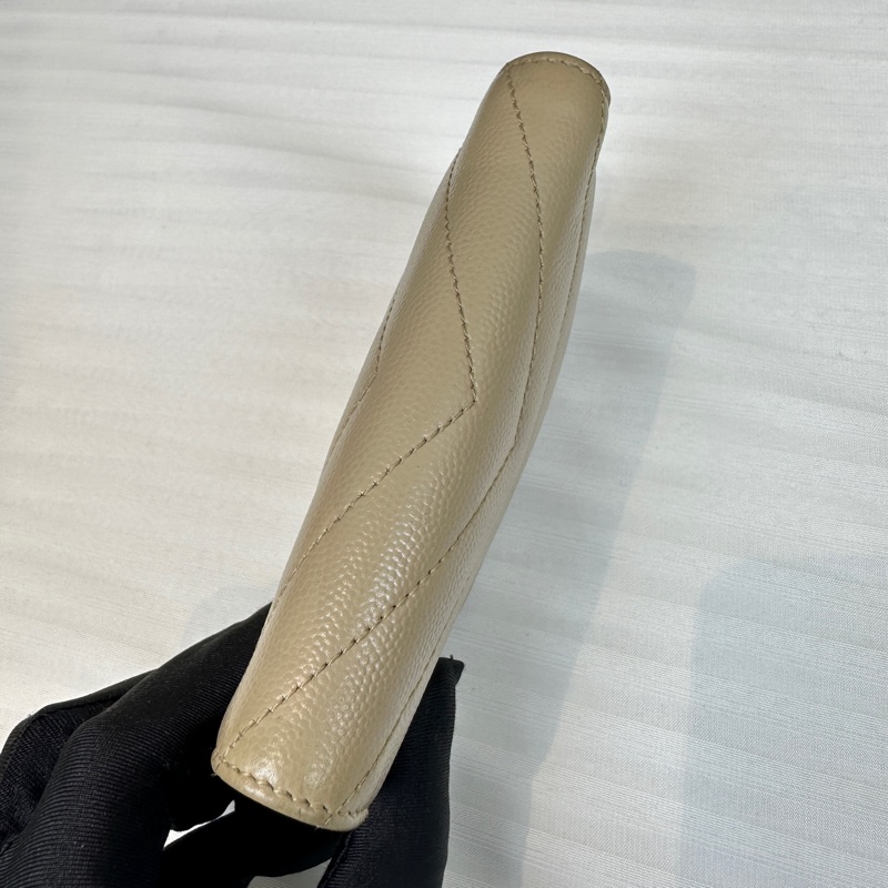 聖羅蘭/Saint laurent 米色牛皮金扣二折多卡位錢包皮夾13x9.5x2cm-4