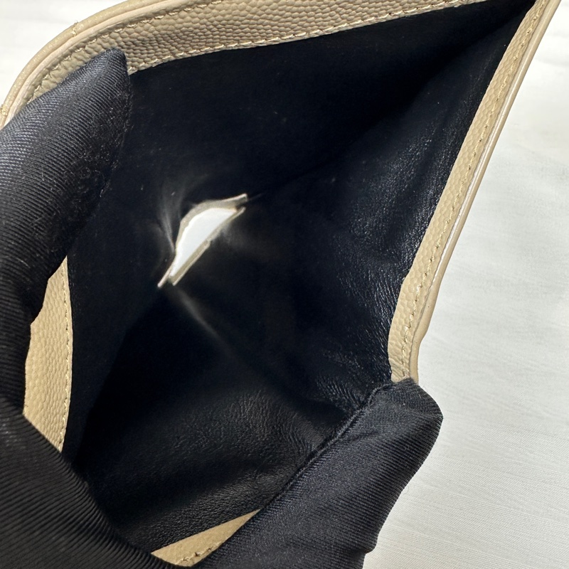 聖羅蘭/Saint laurent 米色牛皮金扣二折多卡位錢包皮夾13x9.5x2cm-8