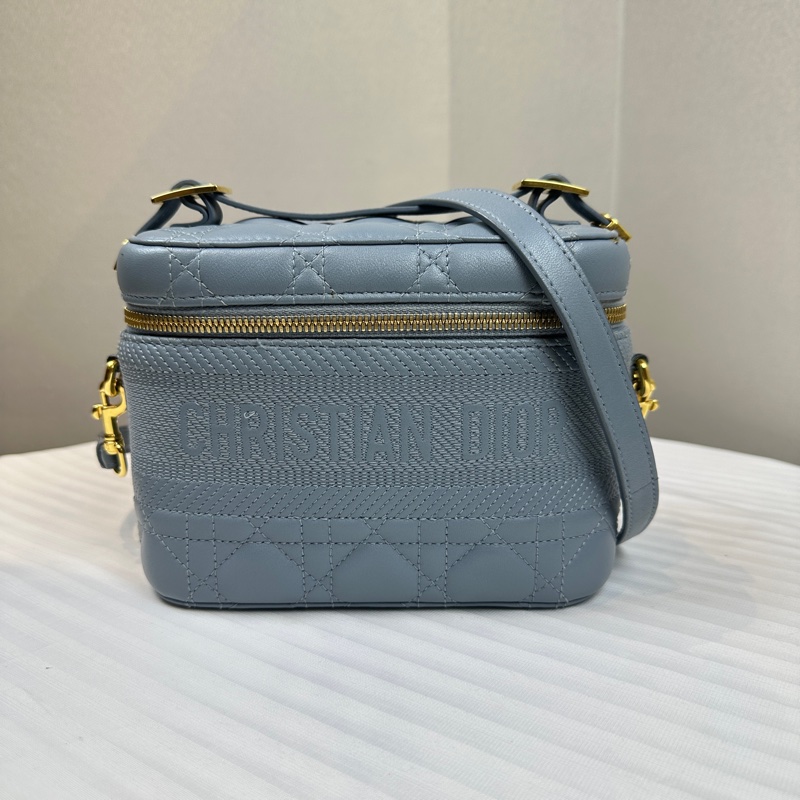 迪奧/Dior Travel Vanity 霧霾藍羊皮盒子包手提斜背19x10x14cm-0
