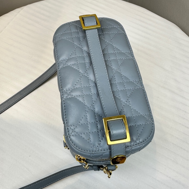 迪奧/Dior Travel Vanity 霧霾藍羊皮盒子包手提斜背19x10x14cm-3