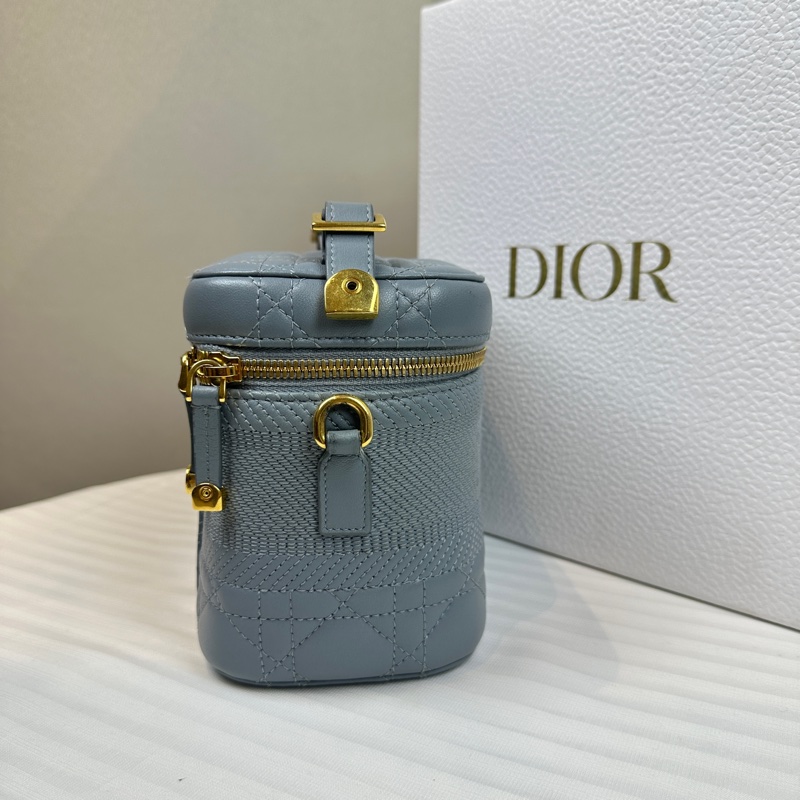 迪奧/Dior Travel Vanity 霧霾藍羊皮盒子包手提斜背19x10x14cm-4
