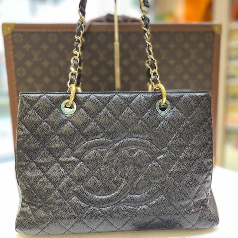 Chanel  香奈兒黑金荔枝皮GST托特包 18開 黑金配色+荔枝紋牛皮