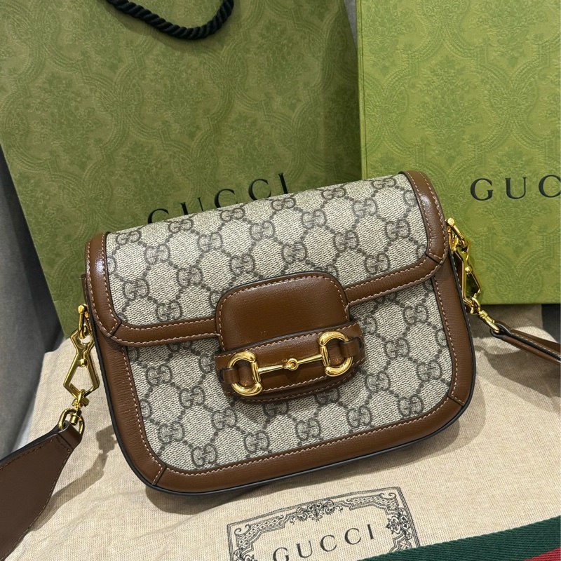 ｛包況優♥️💚}  Gucci 1955 mini 馬銜扣雙背帶斜背包-0
