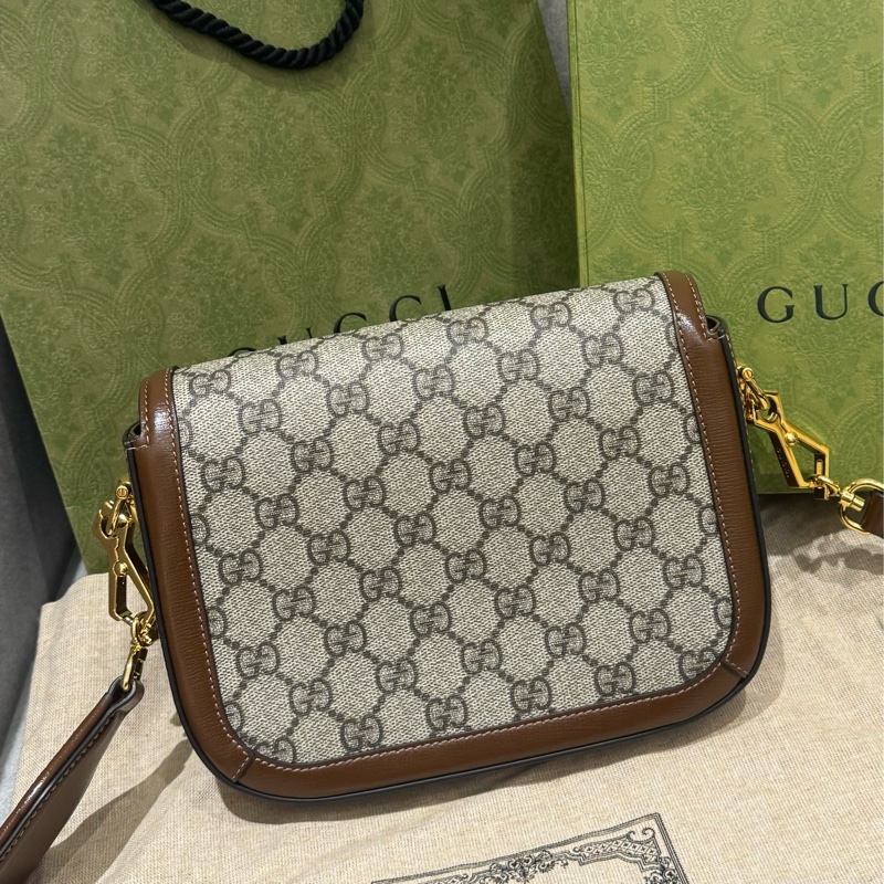 ｛包況優♥️💚}  Gucci 1955 mini 馬銜扣雙背帶斜背包-1