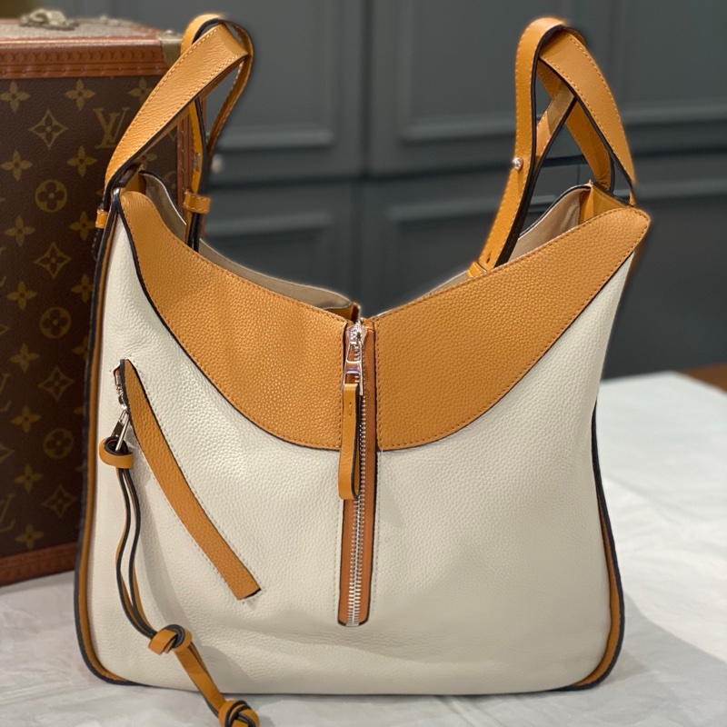 98新 LOEWE/羅意威  hammock 大號拼色牛皮吊床包  手提單肩包 尺寸:35*30*16 無附件-3