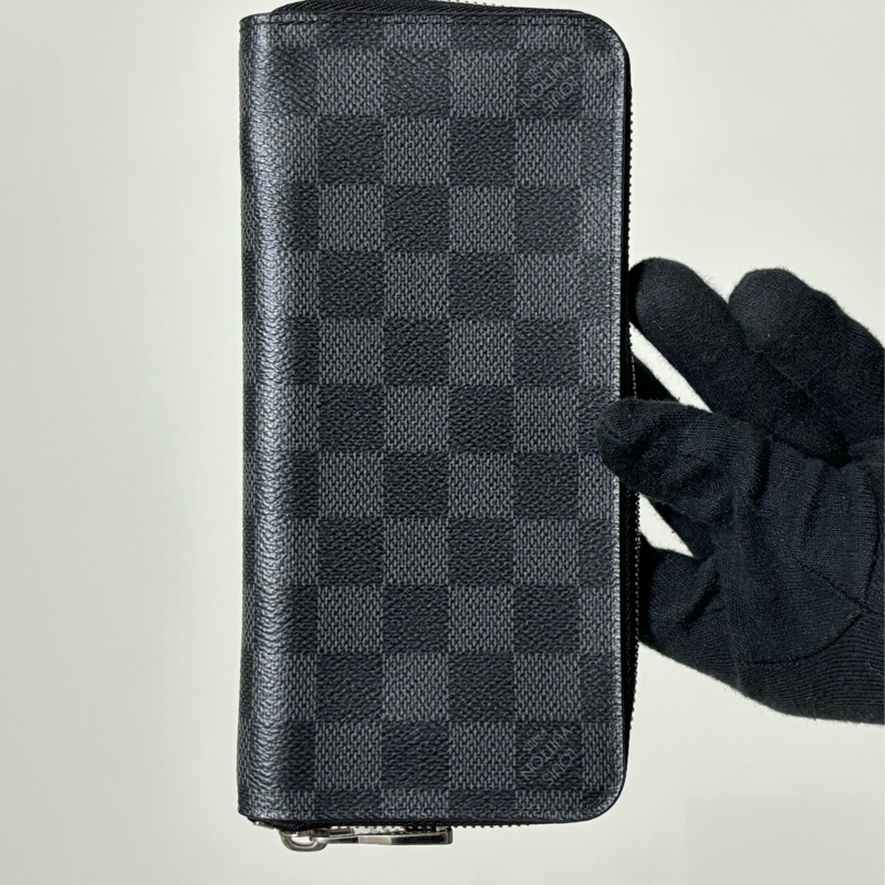 🔥質感實用 LV 路易威登 Louis Vuitton 黑棋盤格拉鏈14卡長夾-0