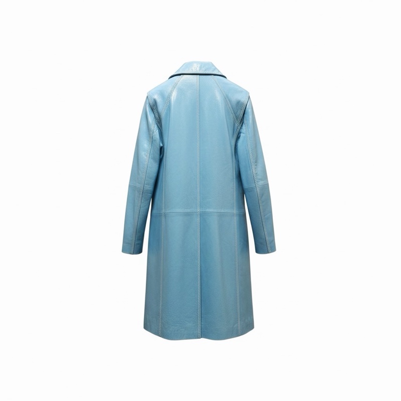 💎 【Celine】經典天空藍亮面羊皮長版大衣（Made in France） 2F260205-1-2