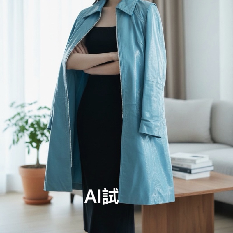 💎 【Celine】經典天空藍亮面羊皮長版大衣（Made in France） 2F260205-1-3
