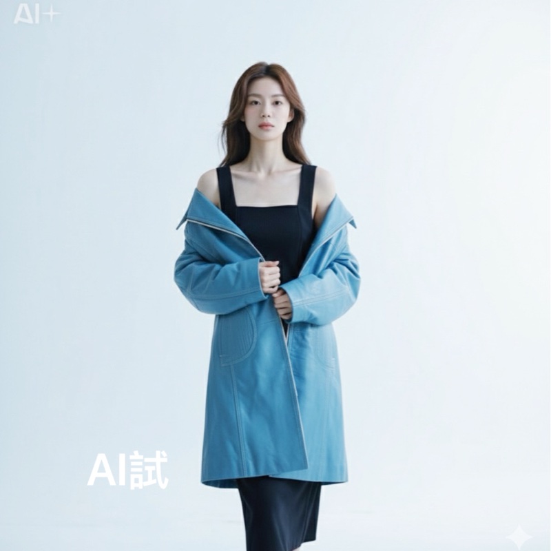 💎 【Celine】經典天空藍亮面羊皮長版大衣（Made in France） 2F260205-1-5