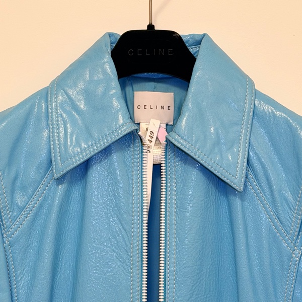 💎 【Celine】經典天空藍亮面羊皮長版大衣（Made in France） 2F260205-1-9