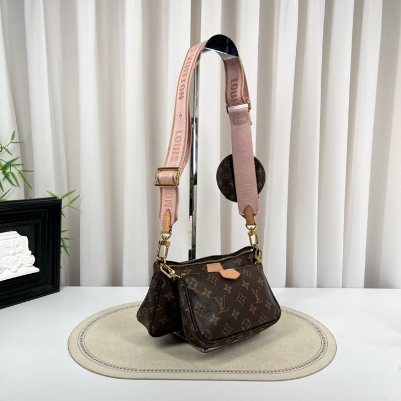 LV路易威登 Multi Pochette Accessoires 鏈條老花五合一組合包 帆布拼皮 麻將包腋下包手提單肩斜挎包 女款-1