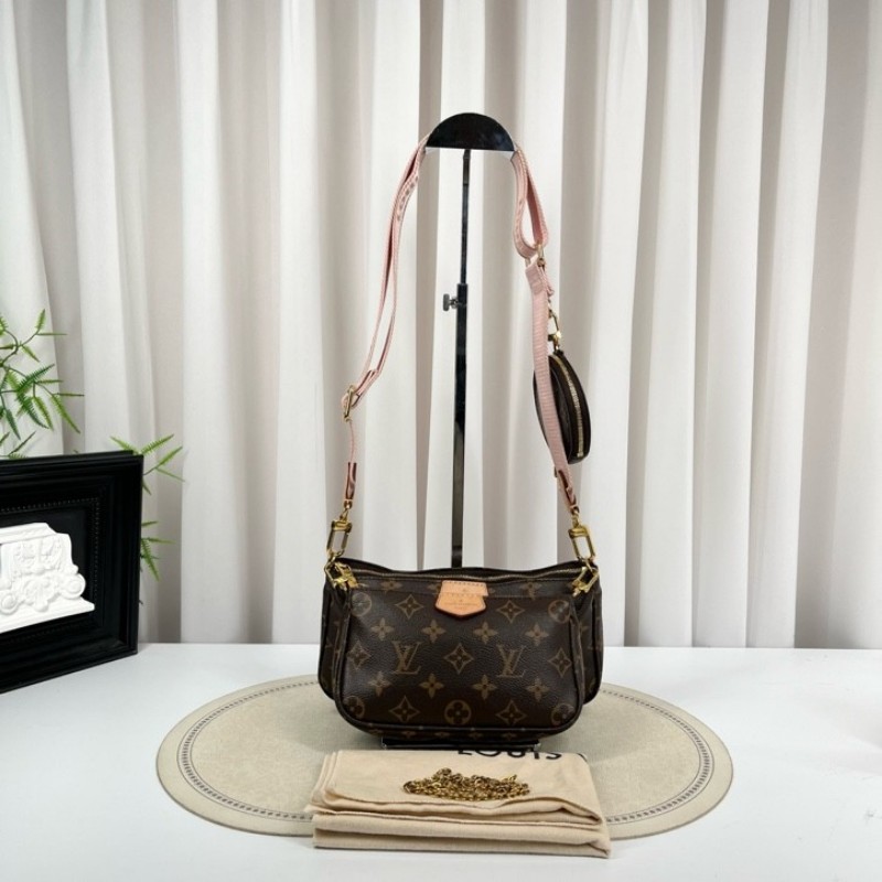 LV路易威登 Multi Pochette Accessoires 鏈條老花五合一組合包 帆布拼皮 麻將包腋下包手提單肩斜挎包 女款-5