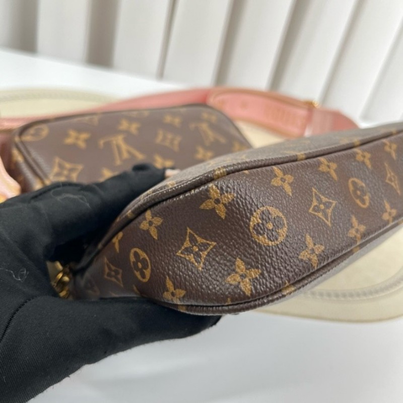 LV路易威登 Multi Pochette Accessoires 鏈條老花五合一組合包 帆布拼皮 麻將包腋下包手提單肩斜挎包 女款-10