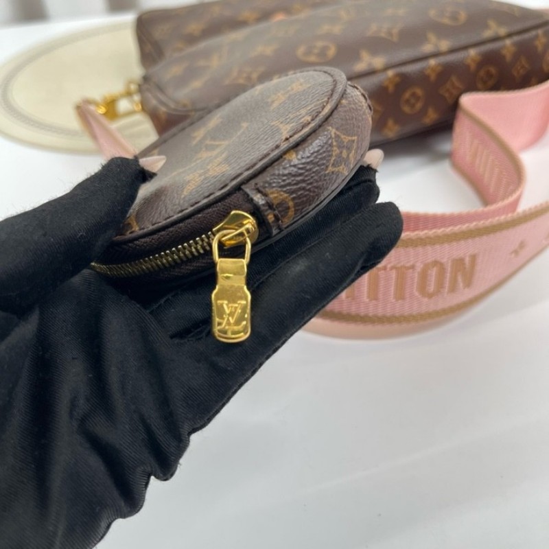 LV路易威登 Multi Pochette Accessoires 鏈條老花五合一組合包 帆布拼皮 麻將包腋下包手提單肩斜挎包 女款-17