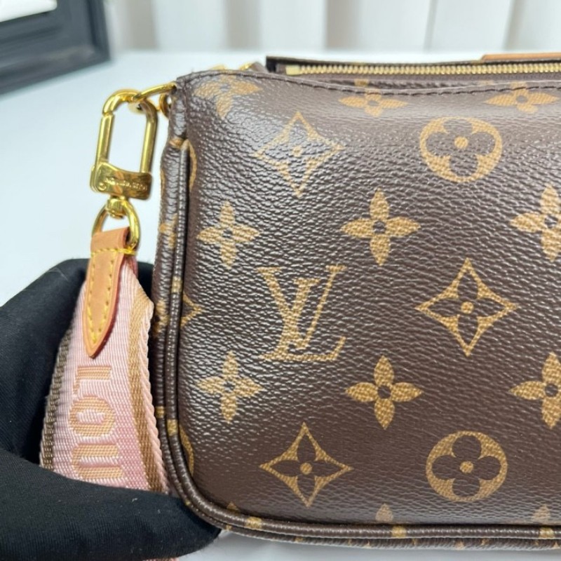 LV路易威登 Multi Pochette Accessoires 鏈條老花五合一組合包 帆布拼皮 麻將包腋下包手提單肩斜挎包 女款-18