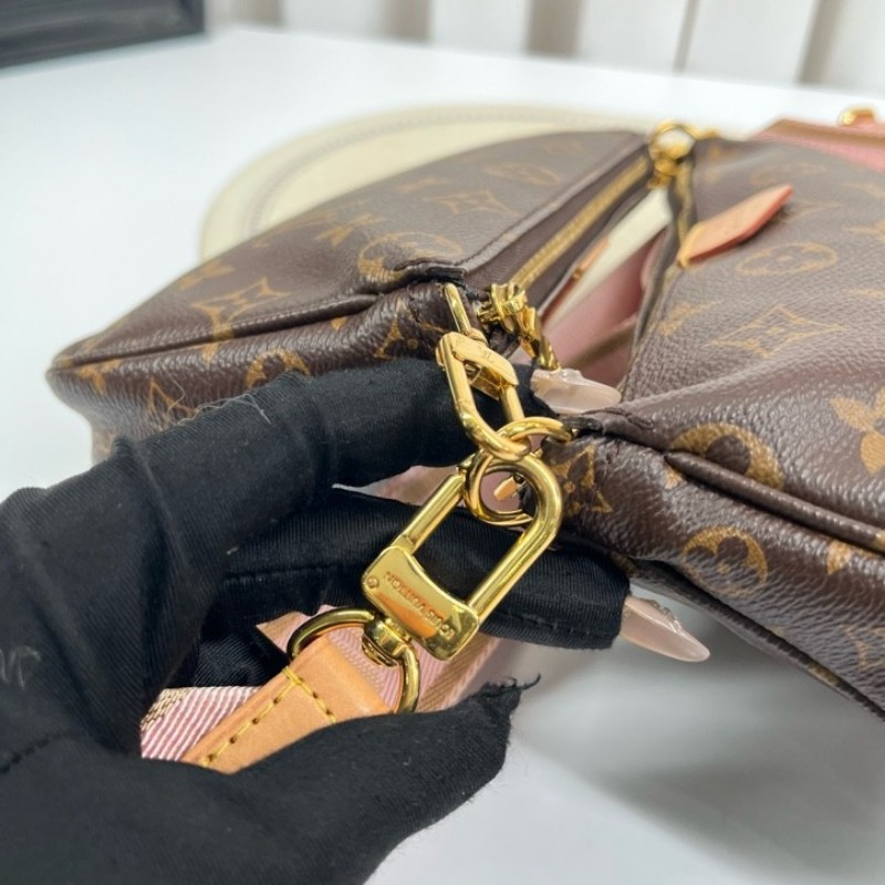 LV路易威登 Multi Pochette Accessoires 鏈條老花五合一組合包 帆布拼皮 麻將包腋下包手提單肩斜挎包 女款-21
