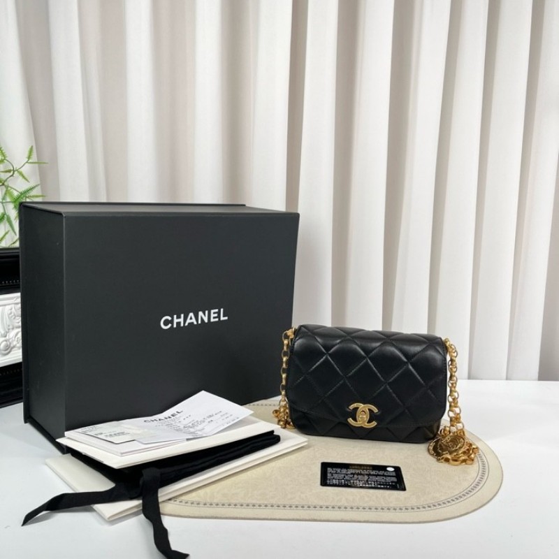 CHANEL香奈兒 20年全套 30開 黑金金幣鏤空鏈條 雕花金幣方胖子 紅色內裡 精緻高級有質感 百搭不挑人-5