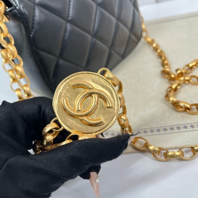 CHANEL香奈兒 20年全套 30開 黑金金幣鏤空鏈條 雕花金幣方胖子 紅色內裡 精緻高級有質感 百搭不挑人-21