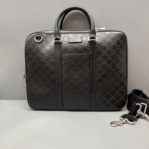 GUCCI 棕黑色壓花電腦公事包 有肩帶