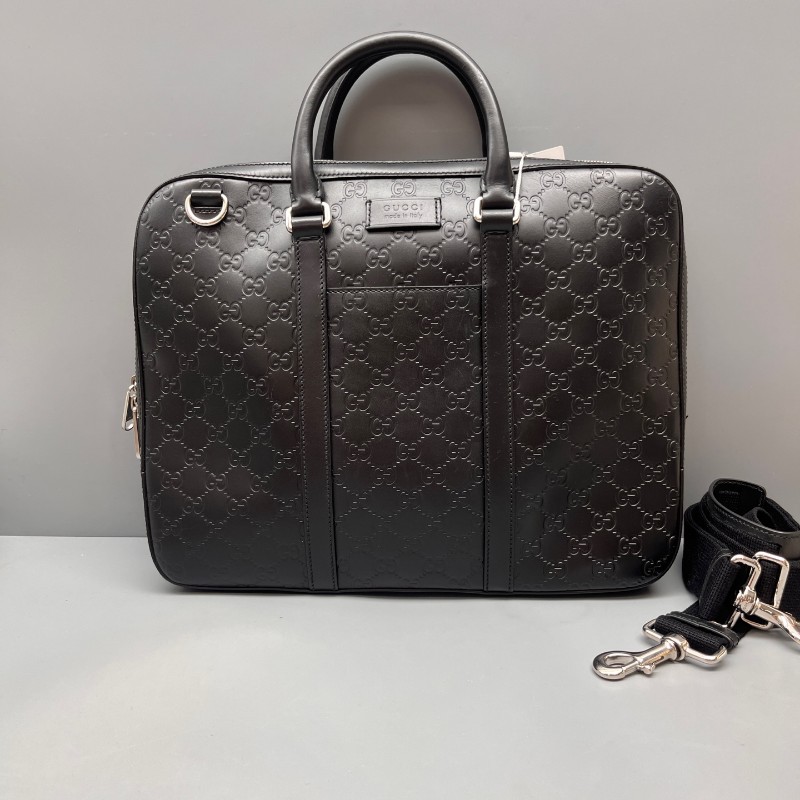 GUCCI 棕黑色壓花電腦公事包 有肩帶-0