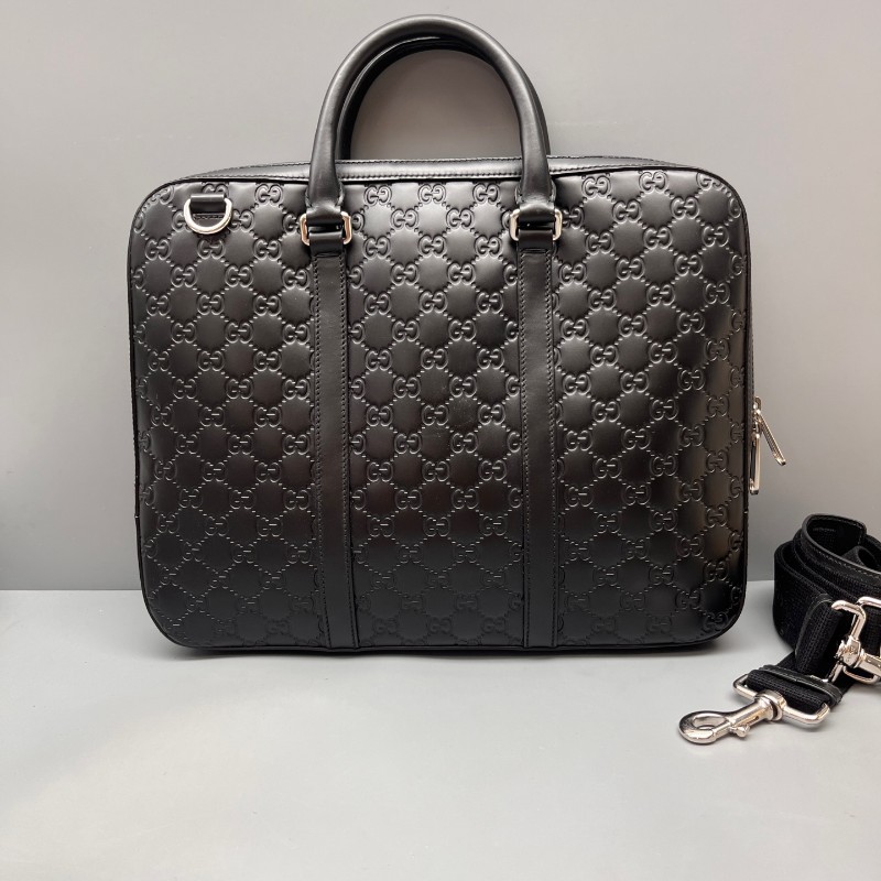 GUCCI 棕黑色壓花電腦公事包 有肩帶-1