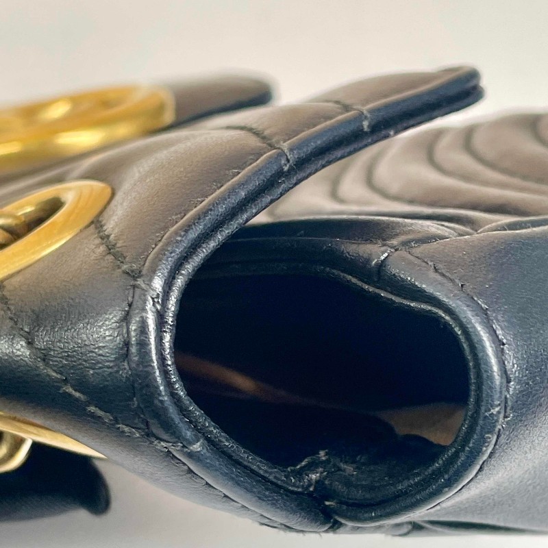 古馳Gucci GG Marmont22馬蒙22黑金鏈條包 黑色牛皮 金色雙G徽標 可單肩斜挎-10