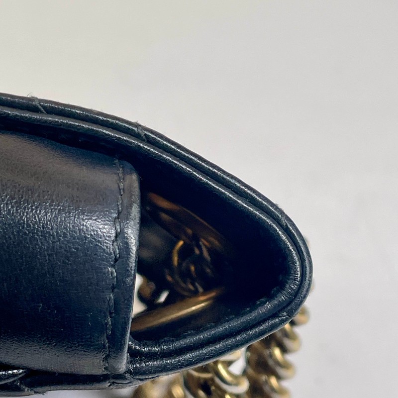 古馳Gucci GG Marmont22馬蒙22黑金鏈條包 黑色牛皮 金色雙G徽標 可單肩斜挎-11