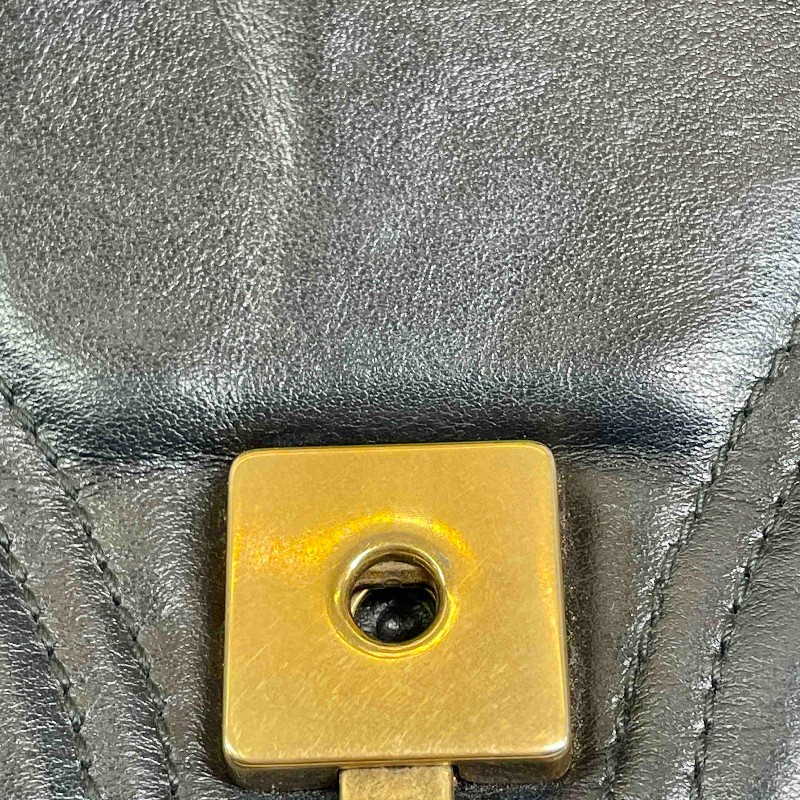 古馳Gucci GG Marmont22馬蒙22黑金鏈條包 黑色牛皮 金色雙G徽標 可單肩斜挎-14