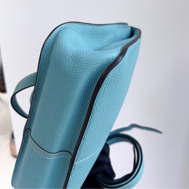 🌈Hermes🩵Halzan 31🩵馬卡龍藍色銀扣🌈99新🌟TC皮🌟愛馬仕🌟-5