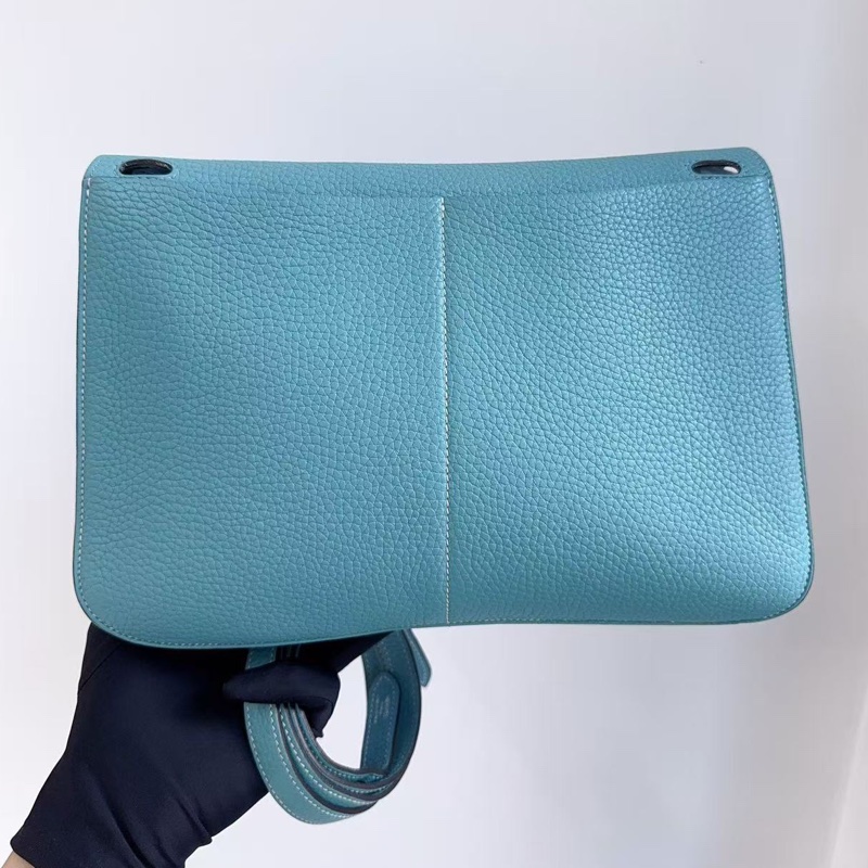 🌈Hermes🩵Halzan 31🩵馬卡龍藍色銀扣🌈99新🌟TC皮🌟愛馬仕🌟-7