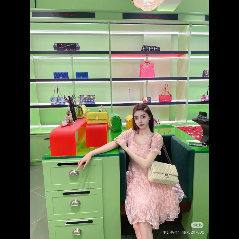 chanel香奈儿 荔枝纹綠色鏈條包單肩斜挎包-1