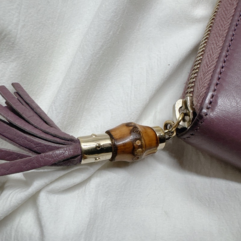 二手正品Gucci紫芋竹節牛皮流蘇拉鍊長夾 Gucci皮夾 Gucci長夾 Gucci包-1