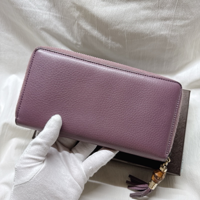 二手正品Gucci紫芋竹節牛皮流蘇拉鍊長夾 Gucci皮夾 Gucci長夾 Gucci包-14