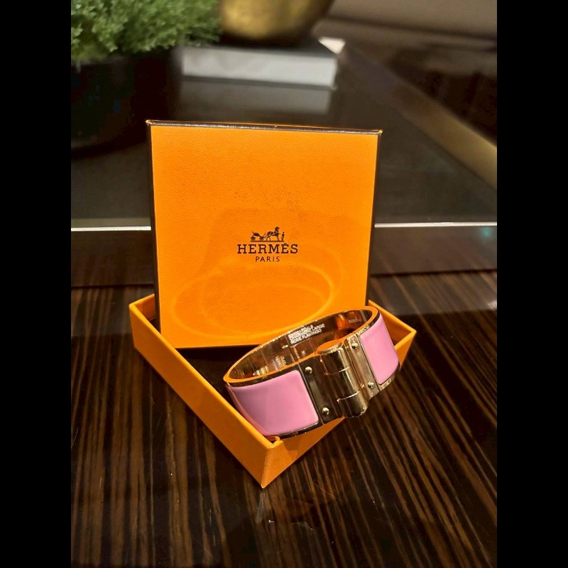 Hermes 粉色法藍瓷手環-5