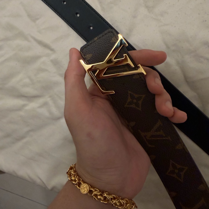 LV 路易威登 雙面皮帶 Monogram 老花×黑色皮革 金色LV扣（中性款）-0