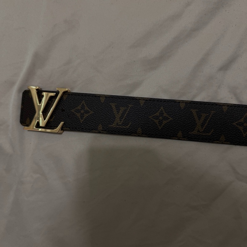 LV 路易威登 雙面皮帶 Monogram 老花×黑色皮革 金色LV扣（中性款）-4