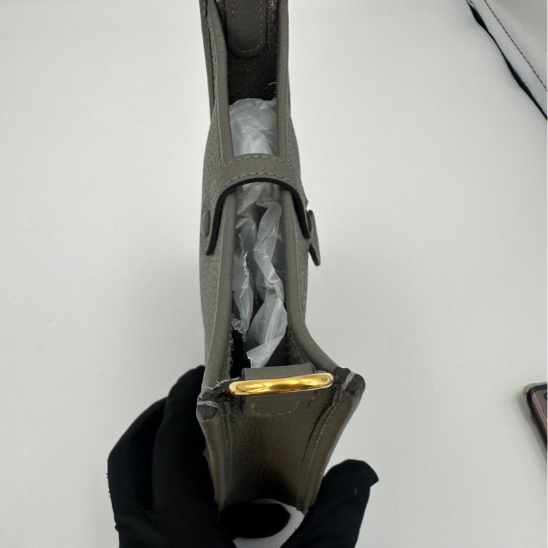 HERMES 愛馬仕 Mini Evelyne16 伊芙琳 金扣 Clemence牛皮 單肩斜挎包 積雨雲灰-7