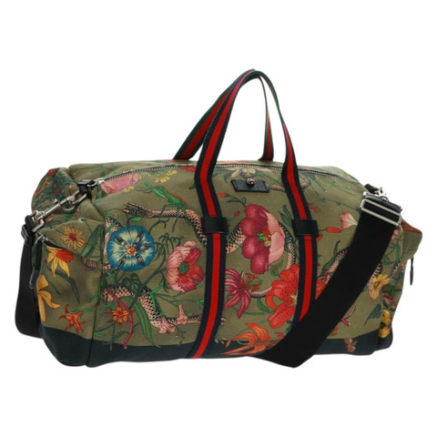 GUCCI Sherry Line Web Sherry Line Bag Canvas 2way Khaki 450983 Auth 164673V