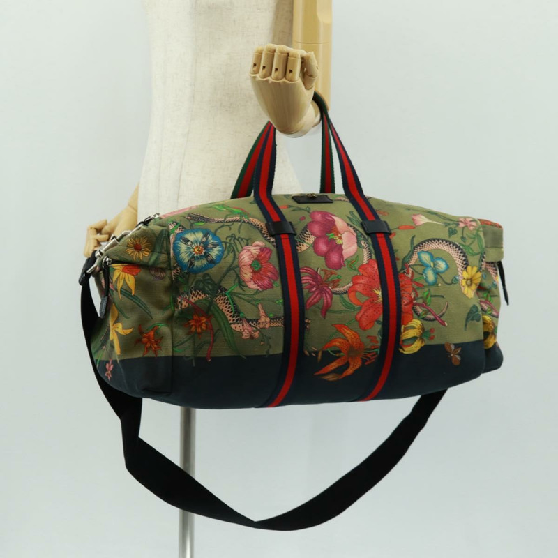 【日本直送】GUCCI Sherry Line Web Sherry Line Bag Canvas 2way Khaki 450983 Auth 164673V-27