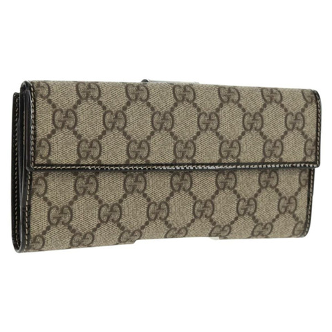 GUCCI GG Supreme 長版皮夾 PVC 米色 金色 212089 正品 am10616V