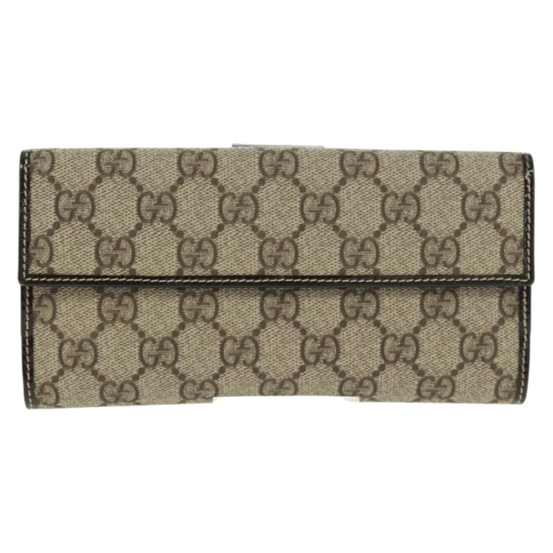 【日本直送】GUCCI GG Supreme 長版皮夾 PVC 米色 金色 212089 正品 am10616V-12