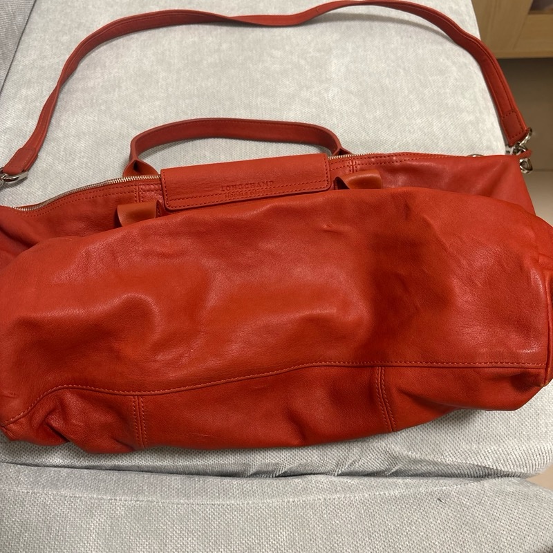Longchamp Le Pliage Cuir 小羊皮大容量兩用包｜紅色｜附長背帶｜經典摺疊皮革款-2