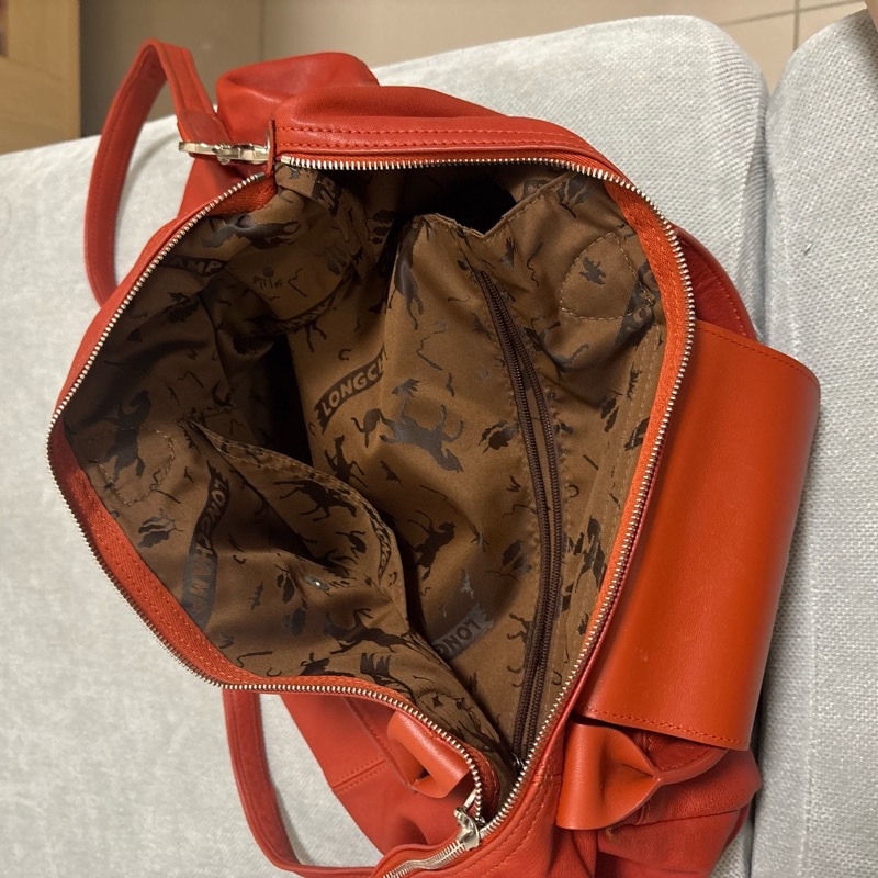 Longchamp Le Pliage Cuir 小羊皮大容量兩用包｜紅色｜附長背帶｜經典摺疊皮革款-3