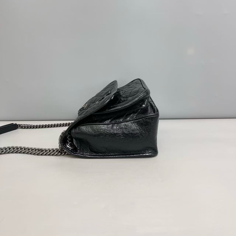 YSL聖羅蘭Niki中號黑色全皮銀鏈郵差包 尺寸約28×22 。-4