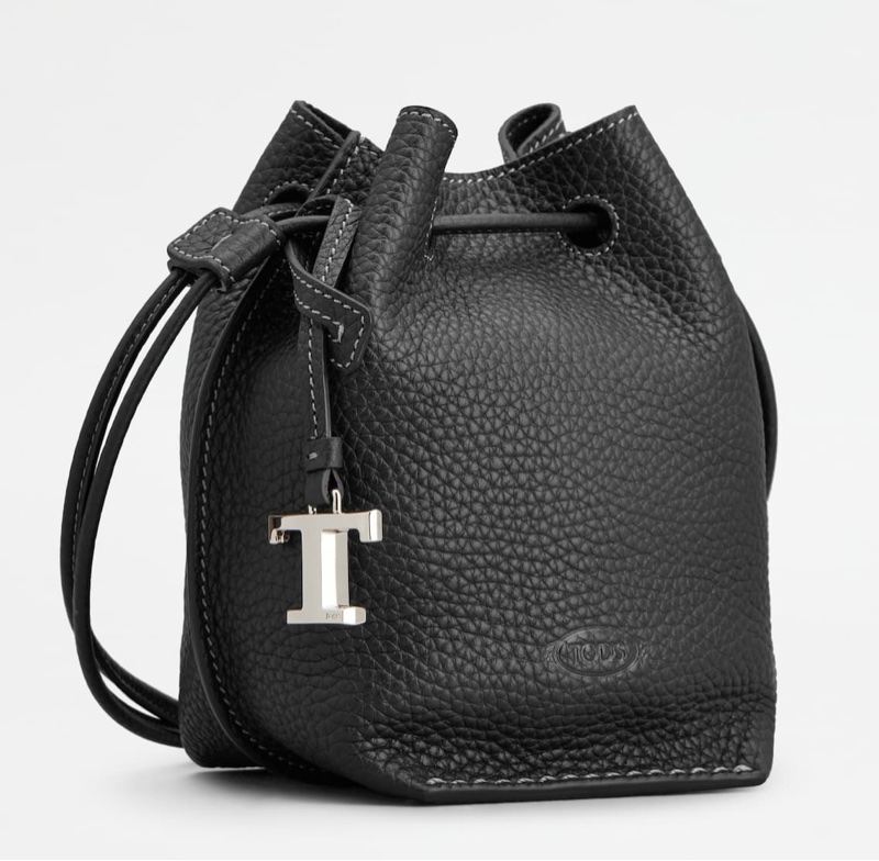 Tod’s荔紋牛皮水桶側背包 （黑色）-0