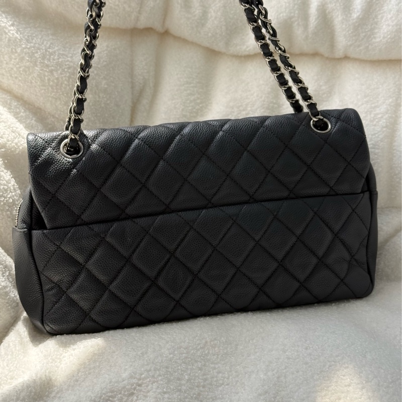 Chanel Easy Flap 黑銀荔枝拉鍊款jumbo ✨ 大號黑銀CF-2